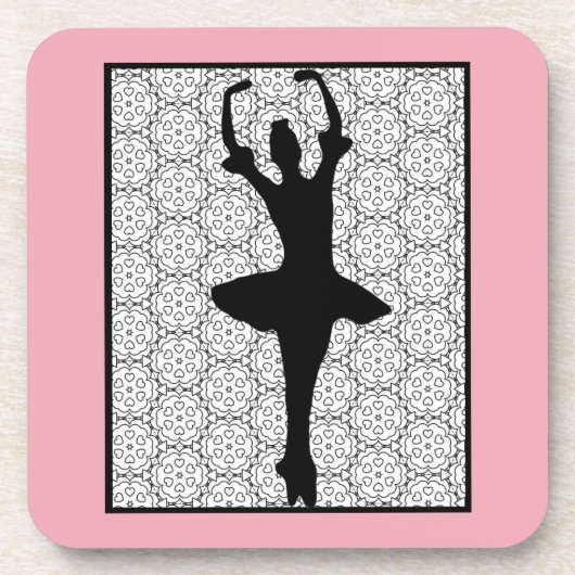 Ballerina Silhouette op een Heart Mandala Pattern Onderzetter (Voorkant)