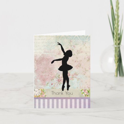 Ballerina Silhouette over het patroon Dank u wel Bedankkaart (Voorkant)