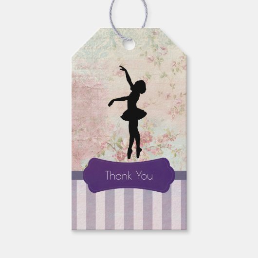 Ballerina Silhouette over het  patroon Dank u wel Cadeaulabel (Voorkant)