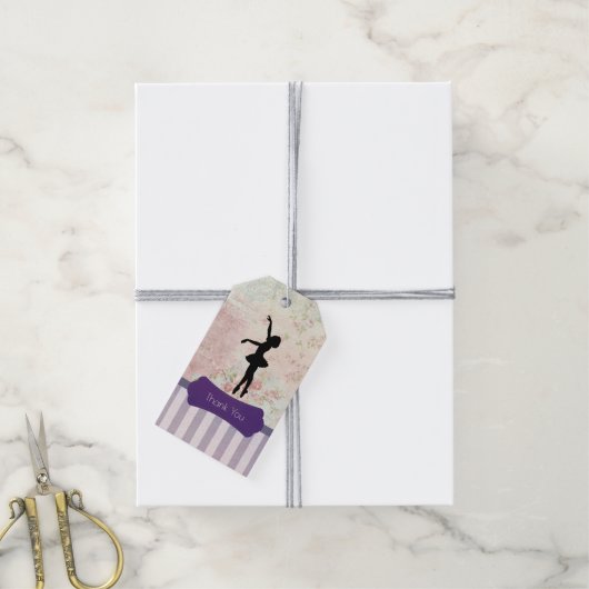 Ballerina Silhouette over het  patroon Dank u wel Cadeaulabel (Met Touw)
