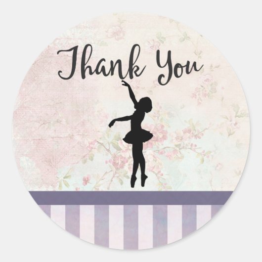 Ballerina Silhouette over het  patroon Dank u wel Ronde Sticker (Voorkant)