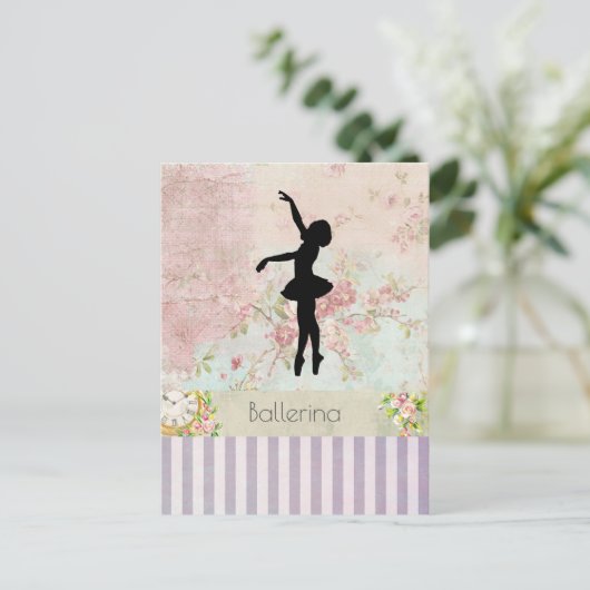 Ballerina Silhouette over het patroon van Elegant Briefkaart (Staand voorkant)