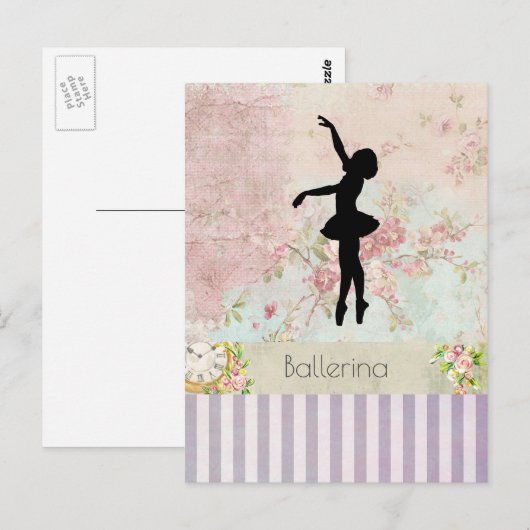 Ballerina Silhouette over het patroon van Elegant Briefkaart (Voorkant / Achterkant)