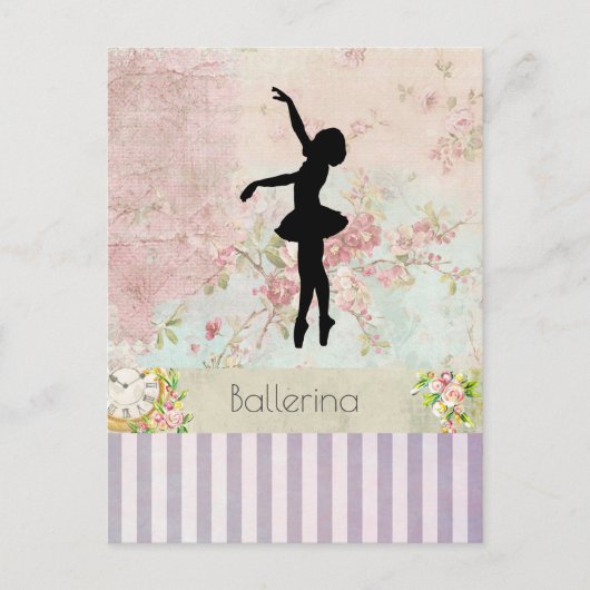 Ballerina Silhouette over het  patroon van Elegant Briefkaart (Voorkant)