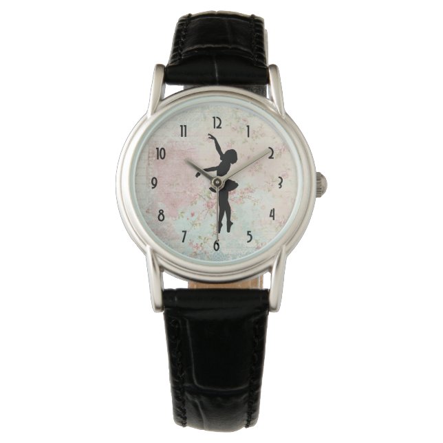 Ballerina Silhouette over het  patroon van Elegant Horloge (Voorkant)