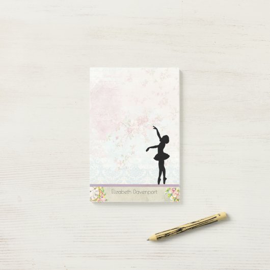 Ballerina Silhouette over het  patroon van Elegant Post-it® Notes (Op bureau)