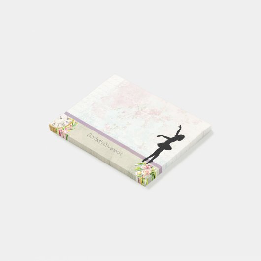 Ballerina Silhouette over het patroon van Elegant Post-it® Notes (Schuin)