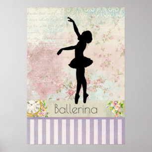 Ballerina Silhouette over het  patroon van Elegant Poster