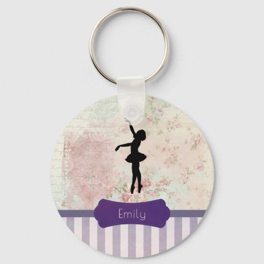 Ballerina Silhouette over het patroon van Elegant Sleutelhanger (Voorkant)