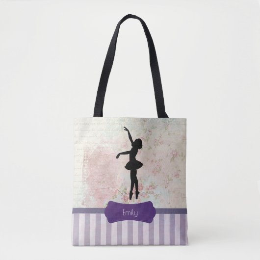 Ballerina Silhouette over het  patroon van Elegant Tote Bag (Voorkant)