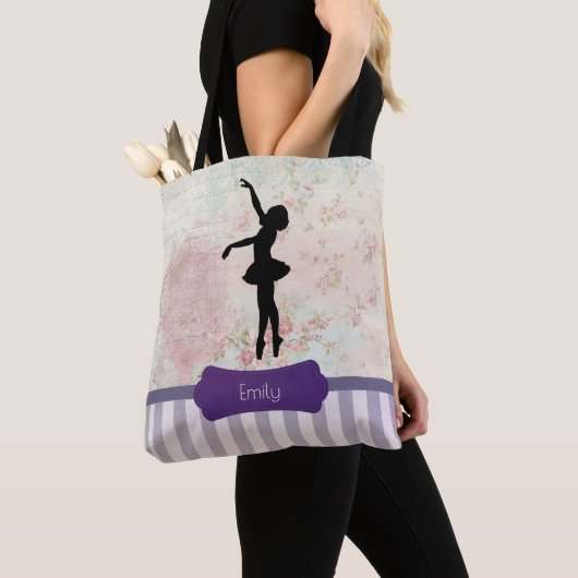 Ballerina Silhouette over het  patroon van Elegant Tote Bag (Dichtbij)