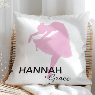 Ballerina Silhouette Roze met naam Kussen