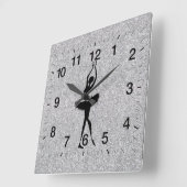 Ballerina Silhouette Silver Glitter Vierkante Klok (Hoek)