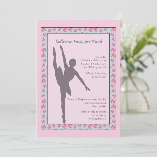 Ballerina Silhouette - uitnodiging (Staand voorkant)