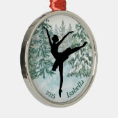 Ballerina Silhouette Winter Scene Metalen Ornament (Rechts)