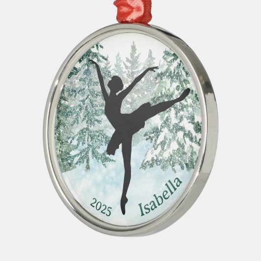 Ballerina Silhouette Winter Scene Metalen Ornament (Links)