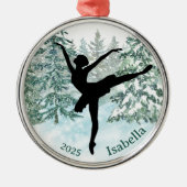 Ballerina Silhouette Winter Scene Metalen Ornament (Voorkant)