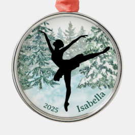 Ballerina Silhouette Winter Scene Metalen Ornament