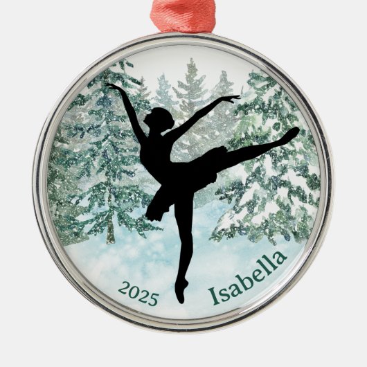 Ballerina Silhouette Winter Scene Metalen Ornament (Voorkant)