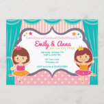 Ballerina Sister Twins Birthday Party Kaart<br><div class="desc">Je wilt dansen en draaien met de verjaardagsmeisjes die deze geweldige Ballerina Birthday Invitation gebruiken. Met een schattige ballerina prinses meisjes met sterren en gordijnachtergrond,  allemaal klaar voor het show!</div>