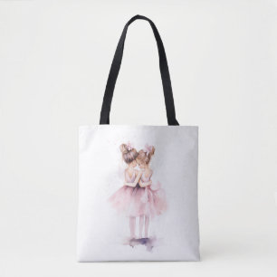 Ballerina Sisters Knuffelen Art Ballet Waterverf Tote Bag