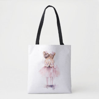 Ballerina Sisters Knuffelen Art Ballet Waterverf Tote Bag