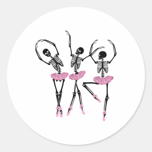 Ballerina Skeletons Dancing Halloween Ballerina Sk Ronde Sticker (Voorkant)
