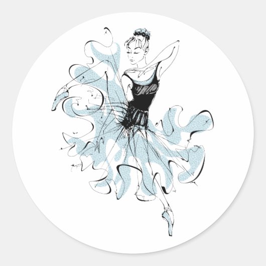 Ballerina Sketch in Blue Ronde Sticker (Voorkant)