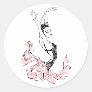 Ballerina Sketch in roze Ronde Sticker