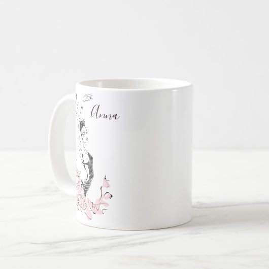 Ballerina Sketch personaliseren in roze Koffiemok (Voorkant links)