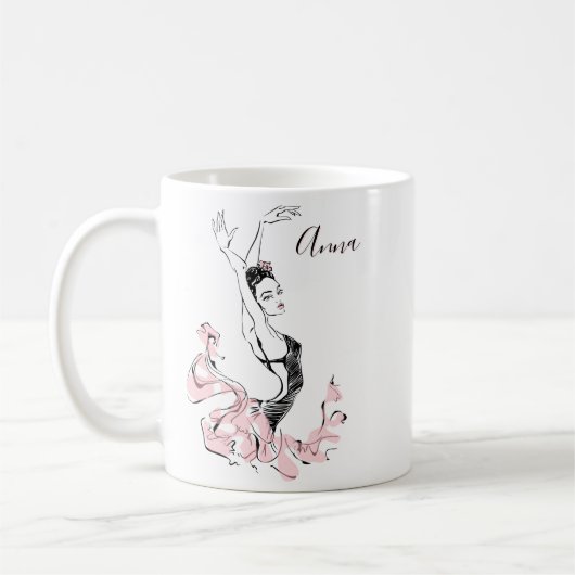 Ballerina Sketch personaliseren in roze Koffiemok (Links)