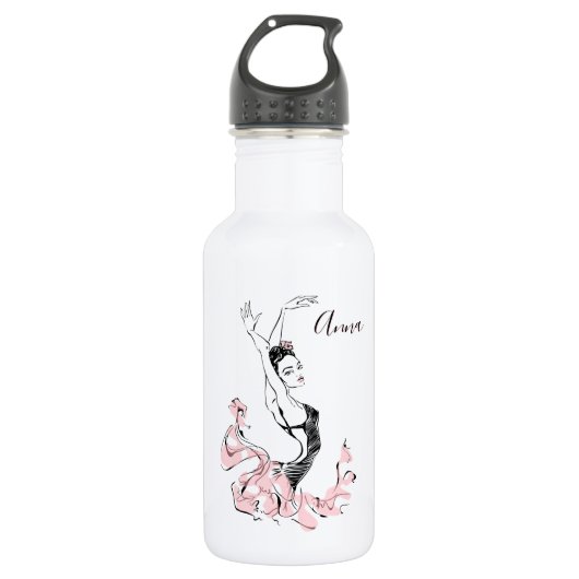 Ballerina Sketch personaliseren in roze Waterfles (Voorkant)