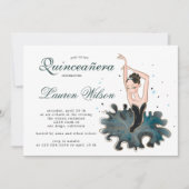 Ballerina smaragd en goud Quinceanera uitnodiging (Voorkant)