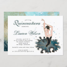 Ballerina smaragd en goud Quinceanera uitnodiging