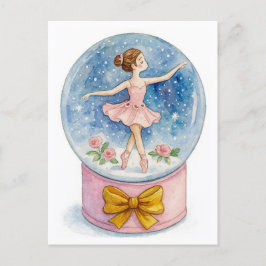 Ballerina Sneeuwbol Kerst Ansichtkaart Feestdagenkaart
