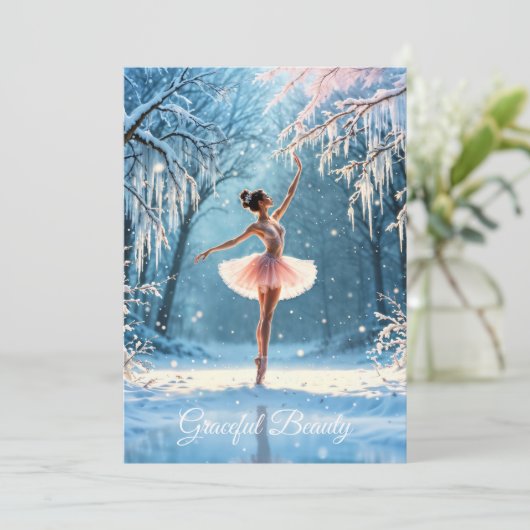 Ballerina sneeuwdans winter schoonheid kunst feestdagenkaart (Staand voorkant)