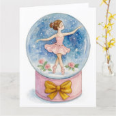 Ballerina Snow Globe Christmas Holiday Card Kaart (Gele Bloem)