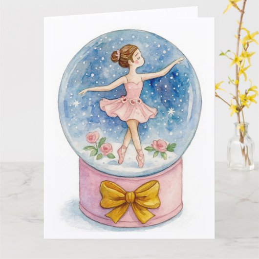 Ballerina Snow Globe Christmas Holiday Card Kaart (Gele Bloem)