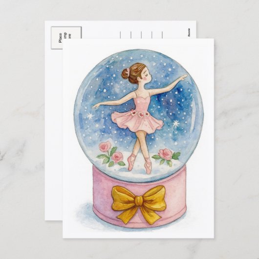 Ballerina Snow Globe Christmas Postcard Feestdagenkaart (Voorkant / Achterkant)