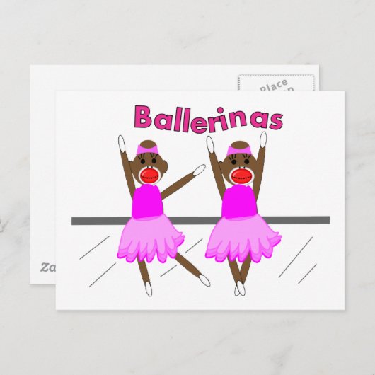 Ballerina Sock Monkeys—Schattig design Briefkaart (Voorkant / Achterkant)