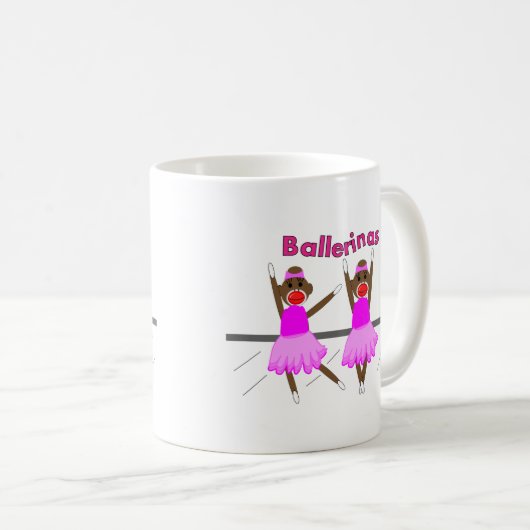 Ballerina Sock Monkeys—Schattig design Koffiemok (Voorkant rechts)
