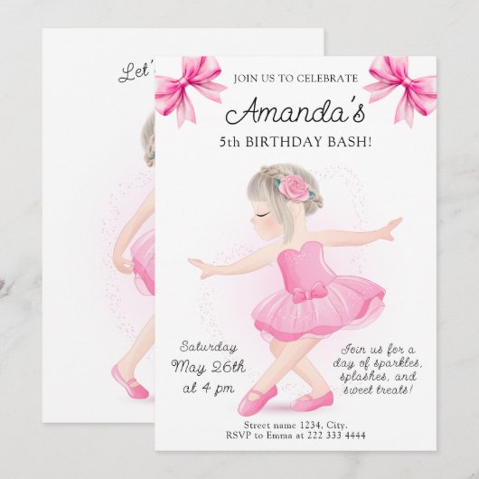 Ballerina Sparkle verjaardagsfeest Kaart (Voorkant / Achterkant)