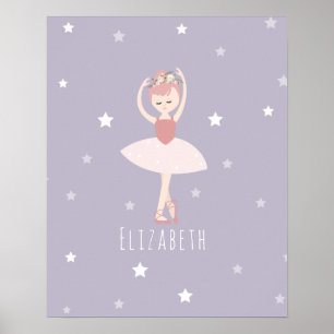 Ballerina Stars Baby Girl Paarse Nursery Poster