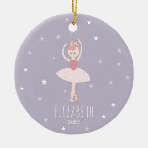 Ballerina Stars Paarse kerst met klein meisje Keramisch Ornament