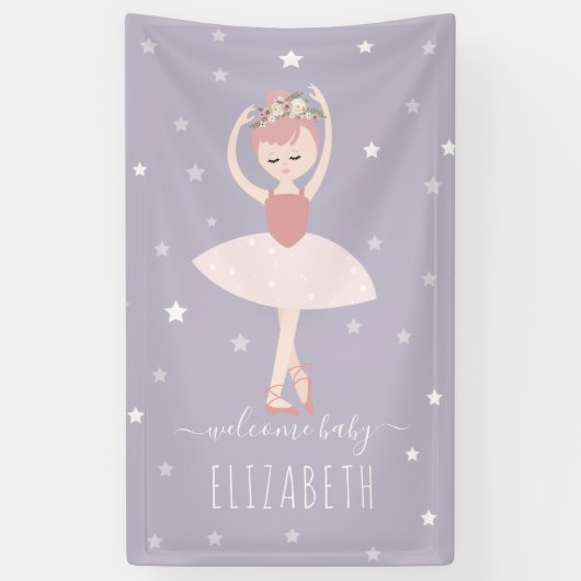Ballerina Stars Paarse Meisje Baby shower Spandoek (Verticaal)