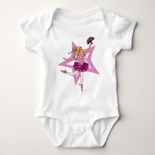 Ballerina ster in roze met blonde haarhoorntop romper (Voorkant)