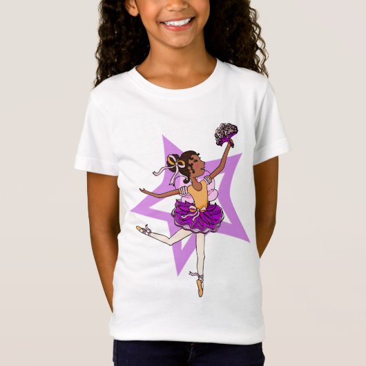 Ballerina ster in roze met zwarte haartop t-shirt (Voorkant)