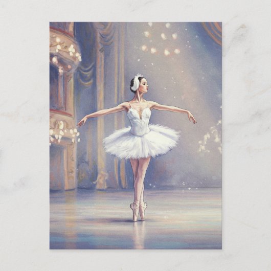Ballerina Swan Lake Ballet Waterverf Briefkaart (Voorkant)