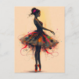 Ballerina Tanzt in Farbexplosion Briefkaart
