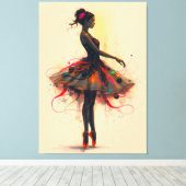 Ballerina Tanzt in Farbexplosion Canvas Afdruk (Insitu (Houten vloer))